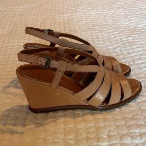 Via Spiga Strappy Tan Wedge Sandals